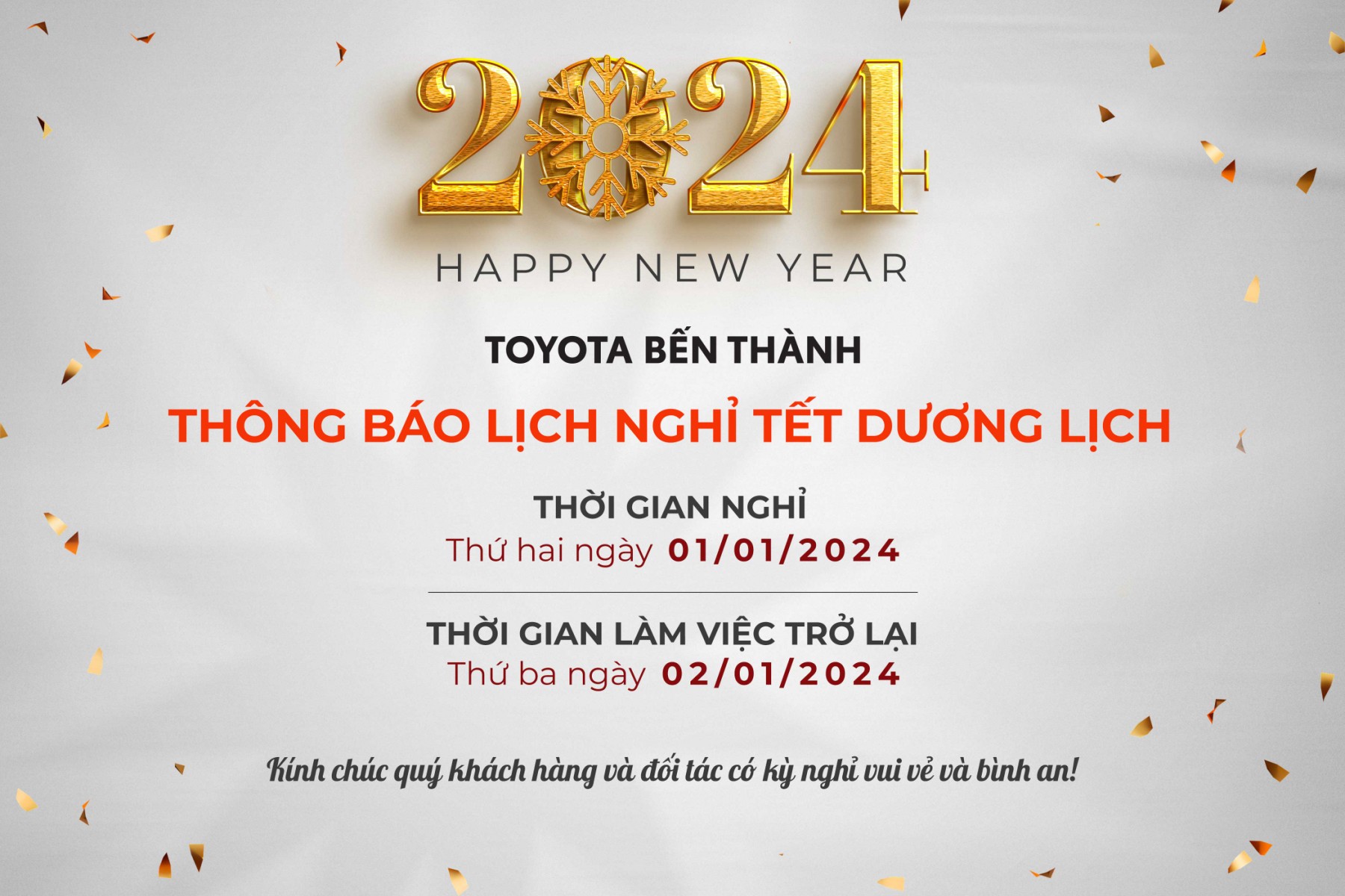 [Thông báo lịch nghỉ tết Dương Lịch 2024]